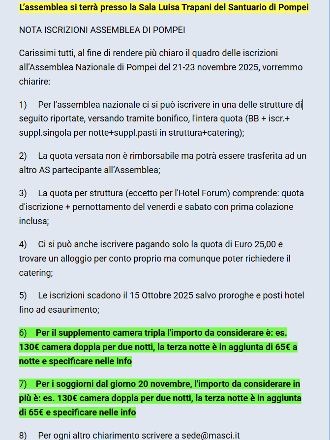 MASCI note iscrizione convegno Pompei MASCI note iscrizione convegno Pompei